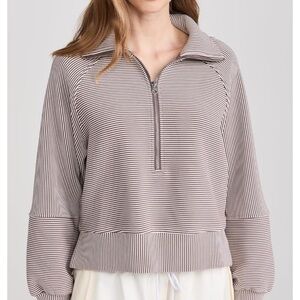 Varley egret and cocoa milano Striped Zip Pullover